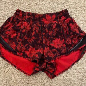 Lululemon black and red 2.5" running shorts.  Size 6